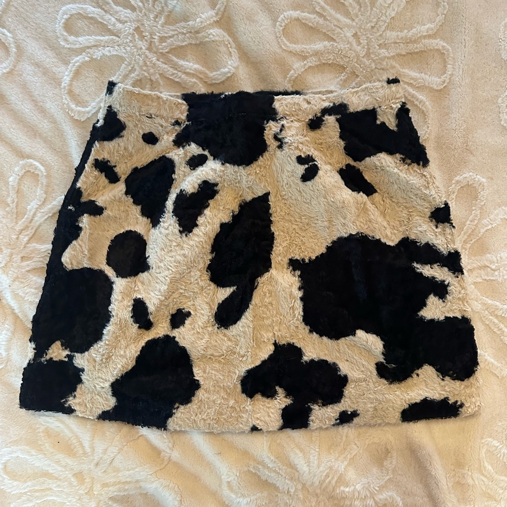 vintage fuzzy cow print skirt small/x small halloween